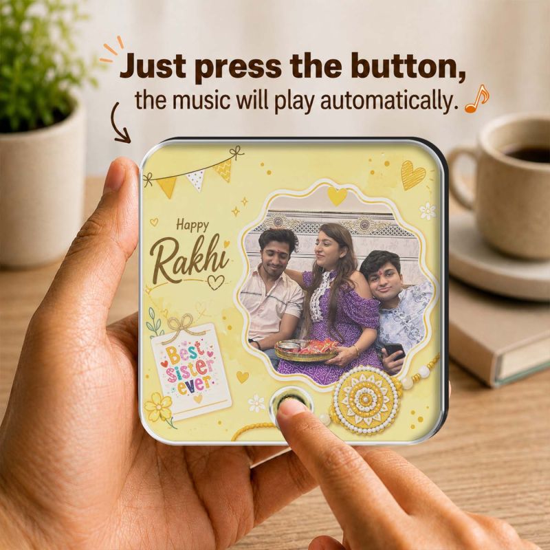 Personalized Rakhi Gift for Brother & Sister, Custom Musical Fridge Magnet with Photo & Song, Audio Message Gift Rechargeable Sound Magnet
